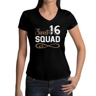 Sweet 16 Squad 16Th Birthday B-Day Team Party Teenager Girl Women V-Neck T-Shirt | Mazezy