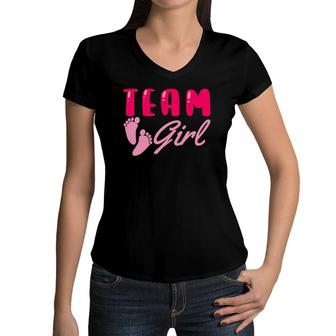 Team Girl Gender Reveal Party Baby Shower Family Matching Women V-Neck T-Shirt | Mazezy