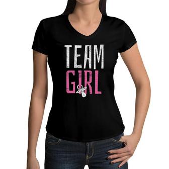 Team Girl Gender Reveal Party Cute Tee Women V-Neck T-Shirt | Mazezy
