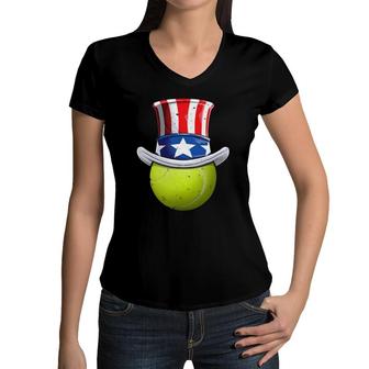 Tennis Uncle Sam 4Th Of July Kids Boys American Flag Women V-Neck T-Shirt | Mazezy