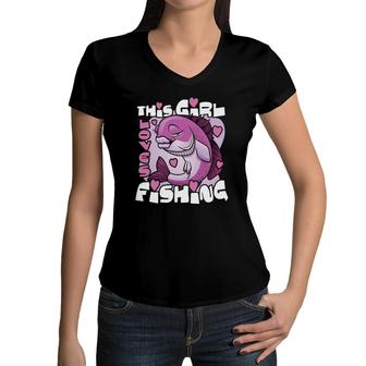 This Girl Loves Fishing Gifts For Girls Fisherwoman Bass Women V-Neck T-Shirt | Mazezy