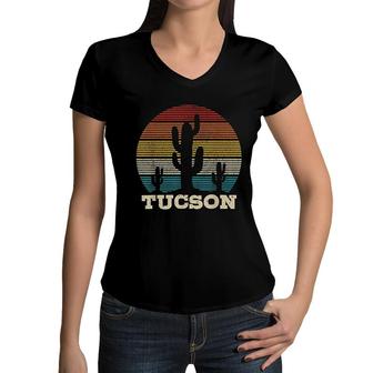 Tucson Arizona Cactus Vintage Retro Desert Souvenir Gift Women V-Neck T-Shirt - Seseable