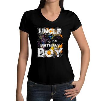 Uncle Of The Birthday Boy Monster Truck Matching Family Women V-Neck T-Shirt | Mazezy