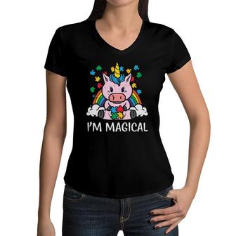 Unicorn Puzzle I'm Magical Autism Awareness Toddler Girl Kids Women V-Neck T-Shirt | Mazezy