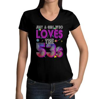 Vintage 1953 Birthday Just A Girl Who Love The 53S Costume Women V-Neck T-Shirt | Mazezy