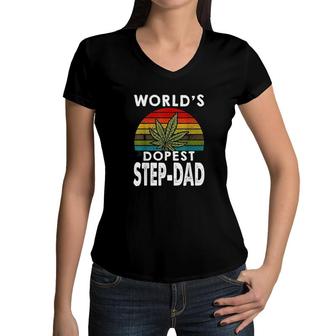 Vintage Worlds Dopest StepDad Weed Women V-Neck T-Shirt - Seseable