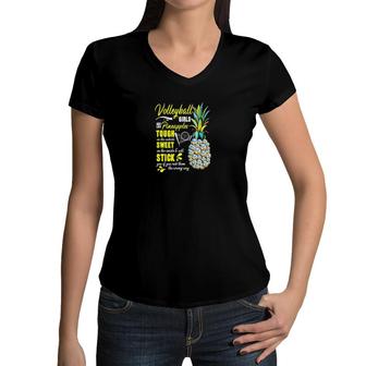 Volleyball Girls Are Like Pineapples Women V-Neck T-Shirt | Mazezy