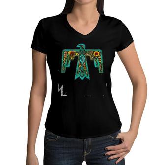 Western Sunflower Turquoise Native American Thunderbird Girl Tank Top Women V-Neck T-Shirt | Mazezy