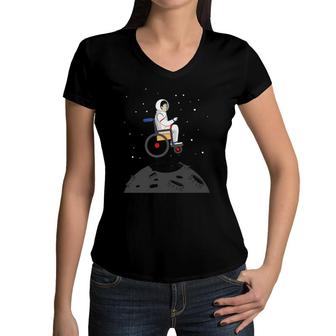 Wheelchair Astronaut I Funny Gift Kids With Wheelchair Women V-Neck T-Shirt | Mazezy