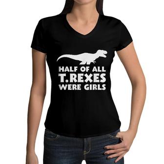 White T Rex Runny Quote Girl T Tex Women V-Neck T-Shirt | Mazezy
