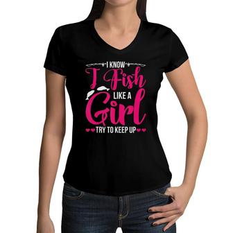 Women Fishing For Girls Fish Bass Fishing Women V-Neck T-Shirt | Mazezy UK