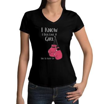 Womens Box Like A Girl Funny Boxing For Women & Girls Women V-Neck T-Shirt | Mazezy