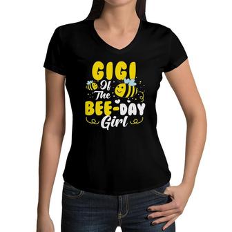 Womens Gigi Of The Bee Day Girl Hive Party Matching Birthday Women V-Neck T-Shirt | Mazezy