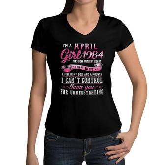 Womens I'm A April Girls 1984 38Th Birthday Gift 38 Years Old Women V-Neck T-Shirt | Mazezy