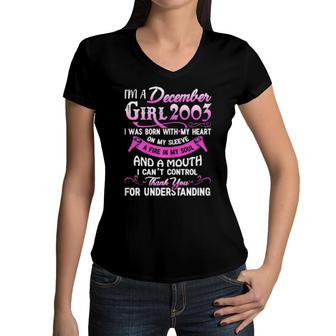 Womens I'm A December Girls 2003 18Th Birthday 18 Years Old Women V-Neck T-Shirt | Mazezy