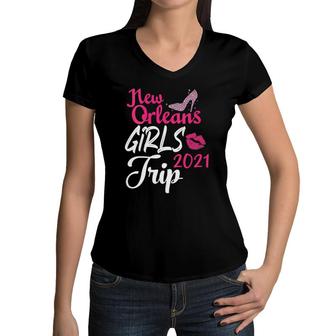 Womens New Orleans Girls Trip 2021 Women Bachelorette Party Gift Women V-Neck T-Shirt | Mazezy