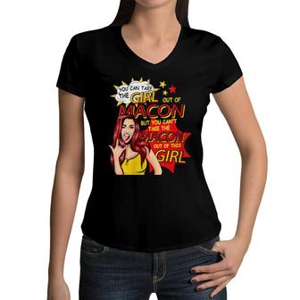 Womens Retro Girl From Macon Comic Style Macon Girl Women V-Neck T-Shirt | Mazezy