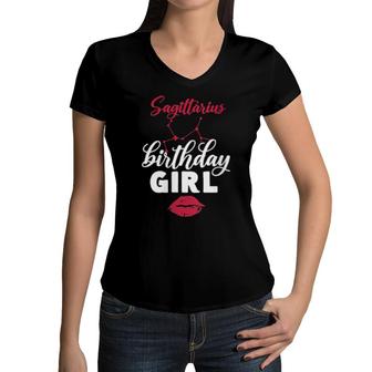 Womens Sagittarius Birthday Girl Women V-Neck T-Shirt | Mazezy