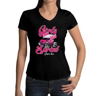 Womens Sprint Car Racing Girl Motorsports Dirt Track Cars Women V-Neck T-Shirt | Mazezy
