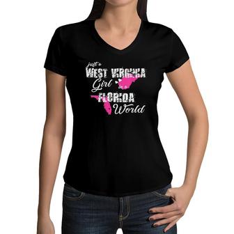 Womens West Virginia S Just A West Virginia Girl In A Florida Women V-Neck T-Shirt | Mazezy