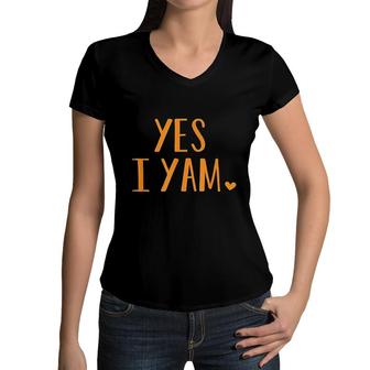 Yes I Yam Funny Thanksgiving Halloween Matching Couple Gift Women V-Neck T-Shirt - Seseable