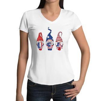 4Th Of July American Flag Gnomes Women Men Girls Boys Kids Women V-Neck T-Shirt | Mazezy