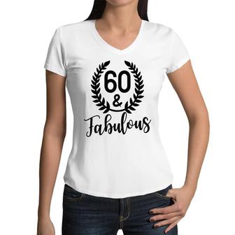 60Th Birthday 60 Fabulous Leaf Circle Gift Women V-Neck T-Shirt - Seseable