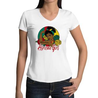 African Girl Africa Woman Africans Flag Black Month History Women V-Neck T-Shirt | Mazezy