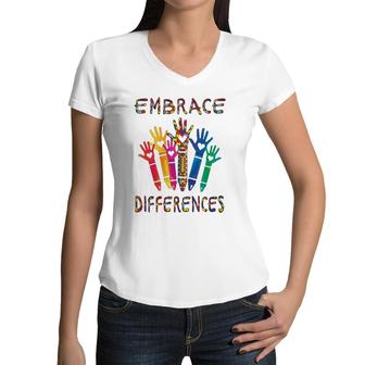 Autism Awareness S Embrace Differences Iep Teacher Boys Women V-Neck T-Shirt | Mazezy