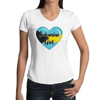 Bahamas Flag For Women Bahamian Girl Women V-Neck T-Shirt | Mazezy
