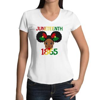 Black Girl Juneteenth 1865 Kids Toddlers Celebration Women V-Neck T-Shirt | Mazezy