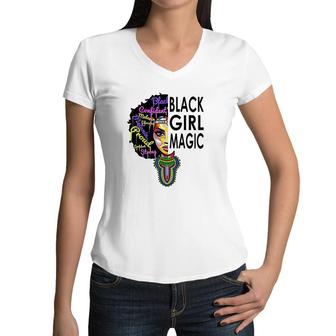 Black Girl Magic African Pride Month Women V-Neck T-Shirt | Mazezy