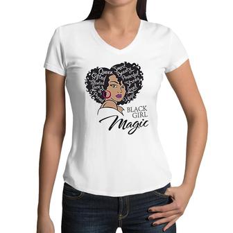 Black Girl Magic Afro Woman Girl Afro Queen Black Pride Gift Women V-Neck T-Shirt | Mazezy