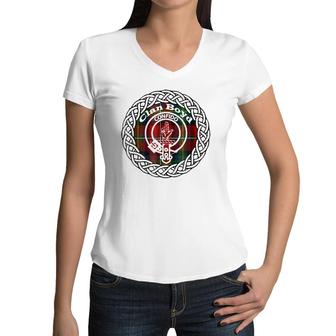 Boyd Surname Scottish Clan Tartan Crest Badge Women V-Neck T-Shirt | Mazezy