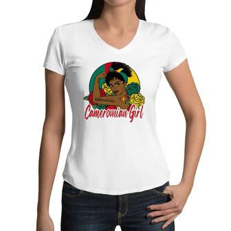 Cameroonian Girl Cameroon Woman Cameroonians Flag Women V-Neck T-Shirt | Mazezy