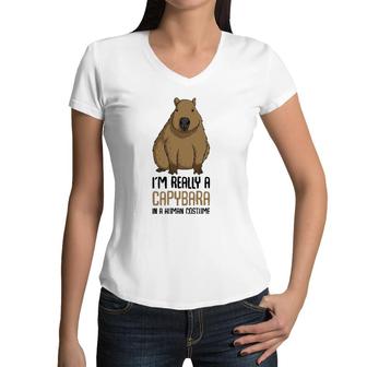 Capybara Costume Girls Boys Women Women V-Neck T-Shirt | Mazezy