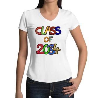 Class Of 2034 Preschool Graduation Pre-K Kindergarten Kids Women V-Neck T-Shirt | Mazezy