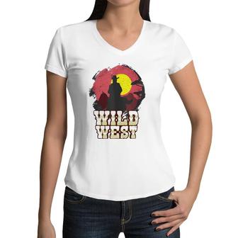 Cowboy Wild West Western Country Saddle Gift Women V-Neck T-Shirt | Mazezy