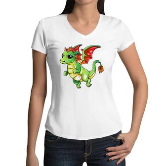 Cute Green Dragon For Girls Boys Kids Women V-Neck T-Shirt | Mazezy