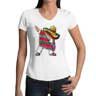 Dabbing Mexican Poncho Cinco De Mayo Boys Men Sombrero Dab Tank Top Women V-Neck T-Shirt | Mazezy