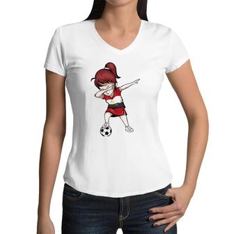 Dabbing Soccer Girl Egypt Jersey - Egyptian Football Women V-Neck T-Shirt | Mazezy
