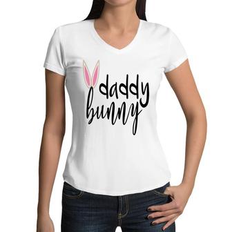 Daddy Bunny Ears Easter Pregnancy Announcement Women V-Neck T-Shirt - Seseable