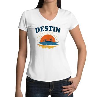 Destin Florida Fl City Tourist Souvenir Gift Men Women Kids Women V-Neck T-Shirt | Mazezy