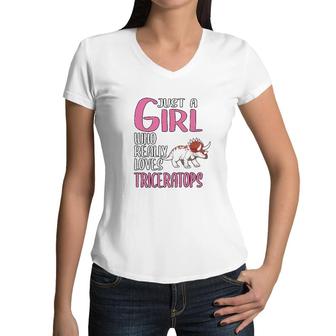 Dinosaurs Just A Girl Who Really Loves Triceratops Women V-Neck T-Shirt | Mazezy