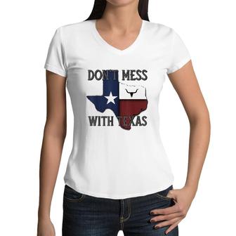 Do Not Mess With Vintage Texas Longhorn Lone Star State Pride Good Women V-Neck T-Shirt - Seseable