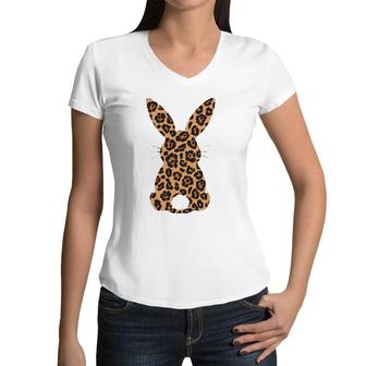 Easter Leopard Bunny Rabbit Palm Sunday Girls Women Kids Women V-Neck T-Shirt | Mazezy