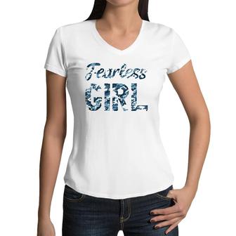 Fearless Girl Camo I Camouflage Lover Women V-Neck T-Shirt | Mazezy