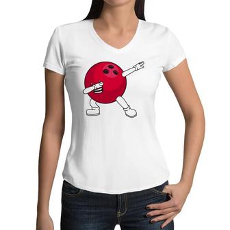 Funny Dabbing Bowling Gift For Bowler Dancer Kids Boys Girls Women V-Neck T-Shirt | Mazezy