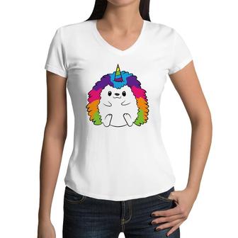 Funny Hedgehog Unicorn Kids Rainbow Hedgehog Women V-Neck T-Shirt | Mazezy
