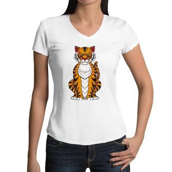 Funny Tiger Art For Men Women Kids Wild Tiger Animal Lovers Women V-Neck T-Shirt | Mazezy